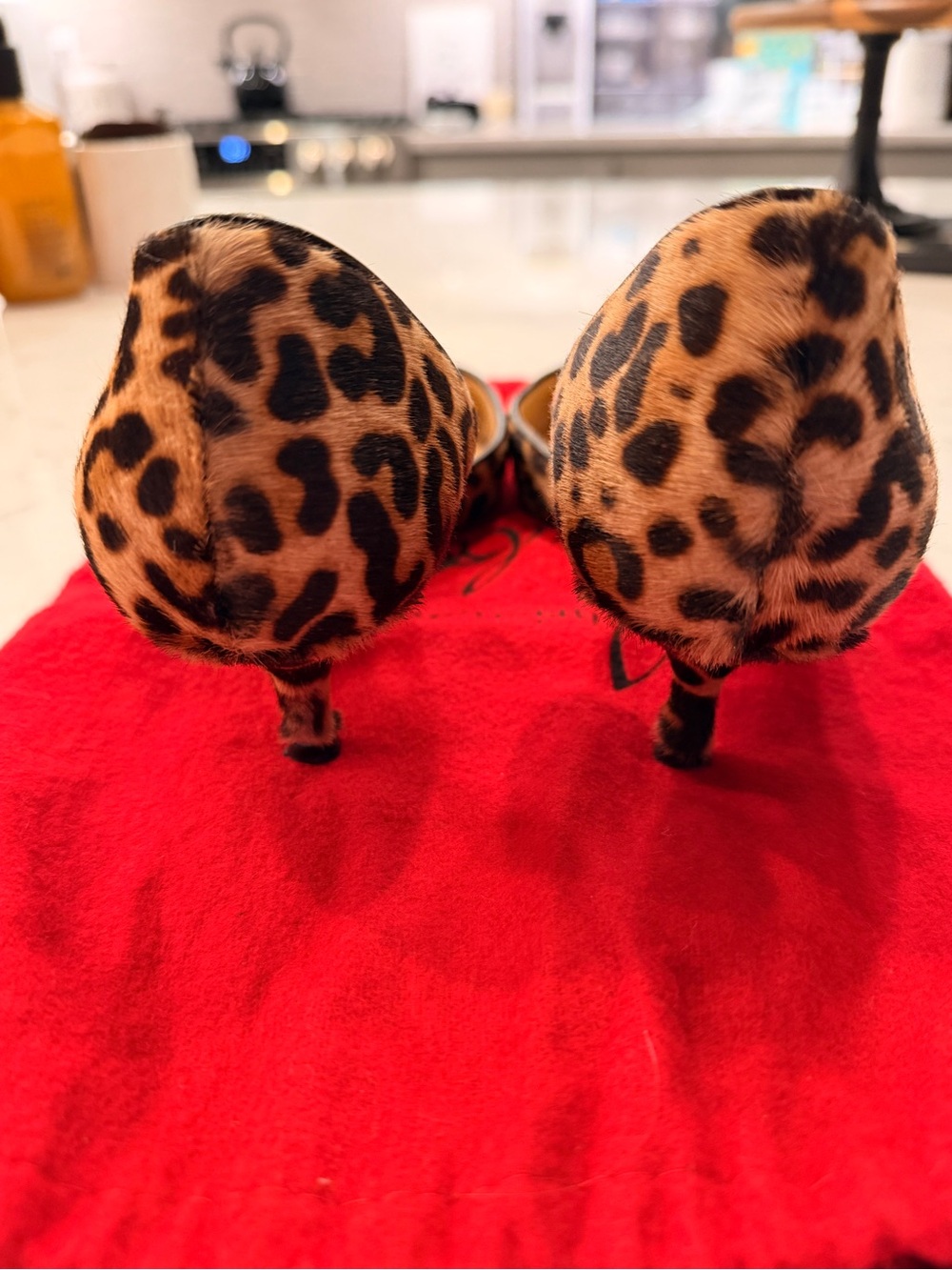 Christian Louboutin Leopard Print Pointed Toe Pumps with Black Caps - Picture 4 of 8